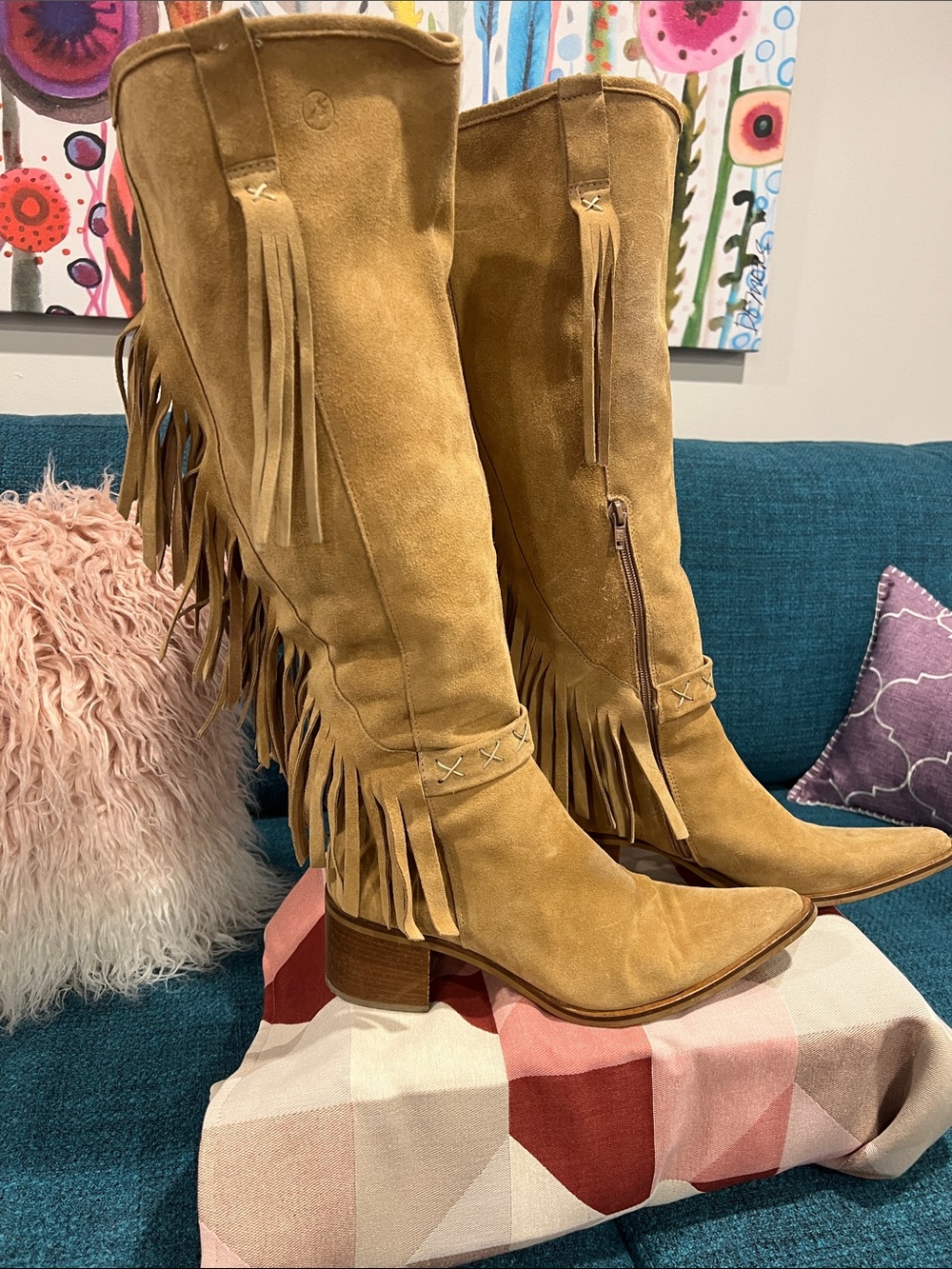 Bronx to the Knee all suede fringe cowboy boots